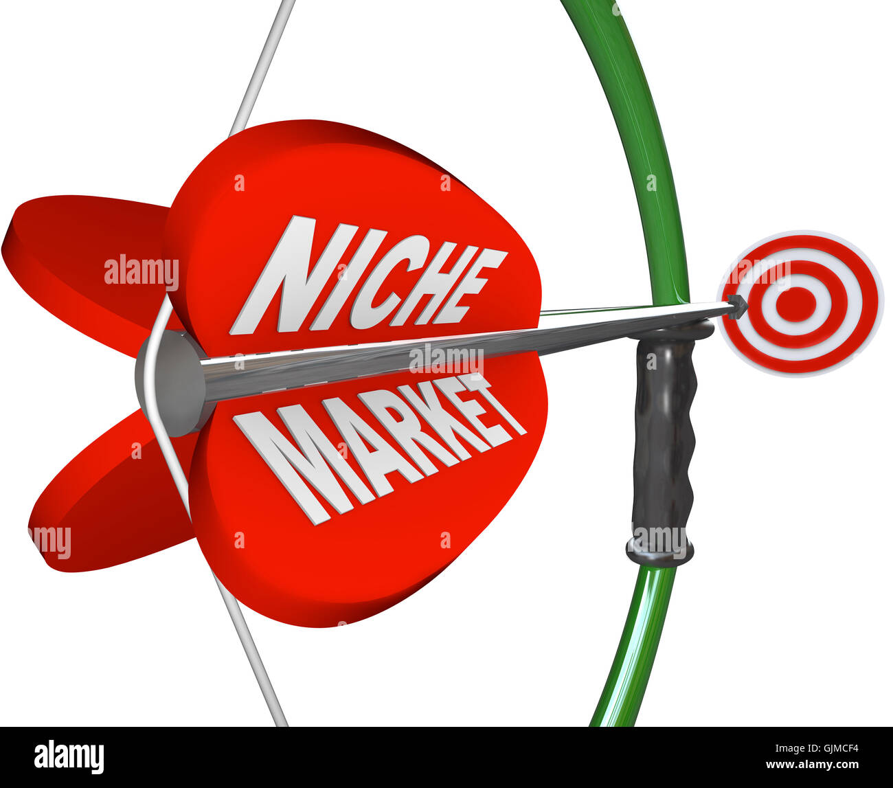 Niche Market - Bow and Arrow Aimed at Bulls Eye Stock Photo