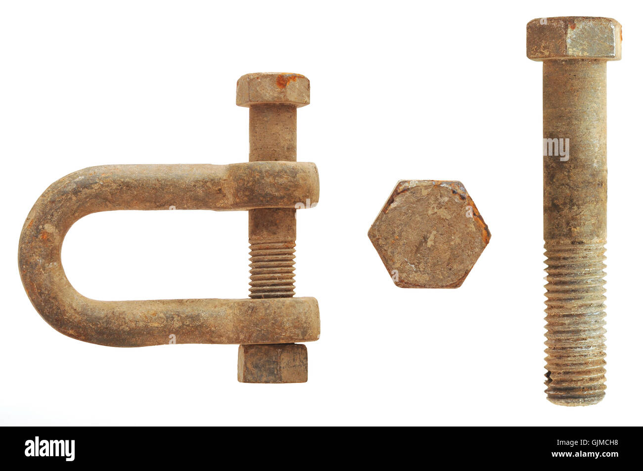 Rusty nut and bolt isolated on white background Stock Photo - Alamy