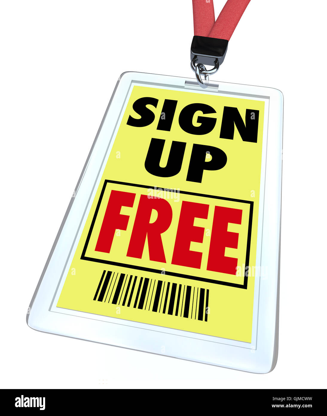 Sign Up Free Badge - Register for Conference or Event Stock Photo