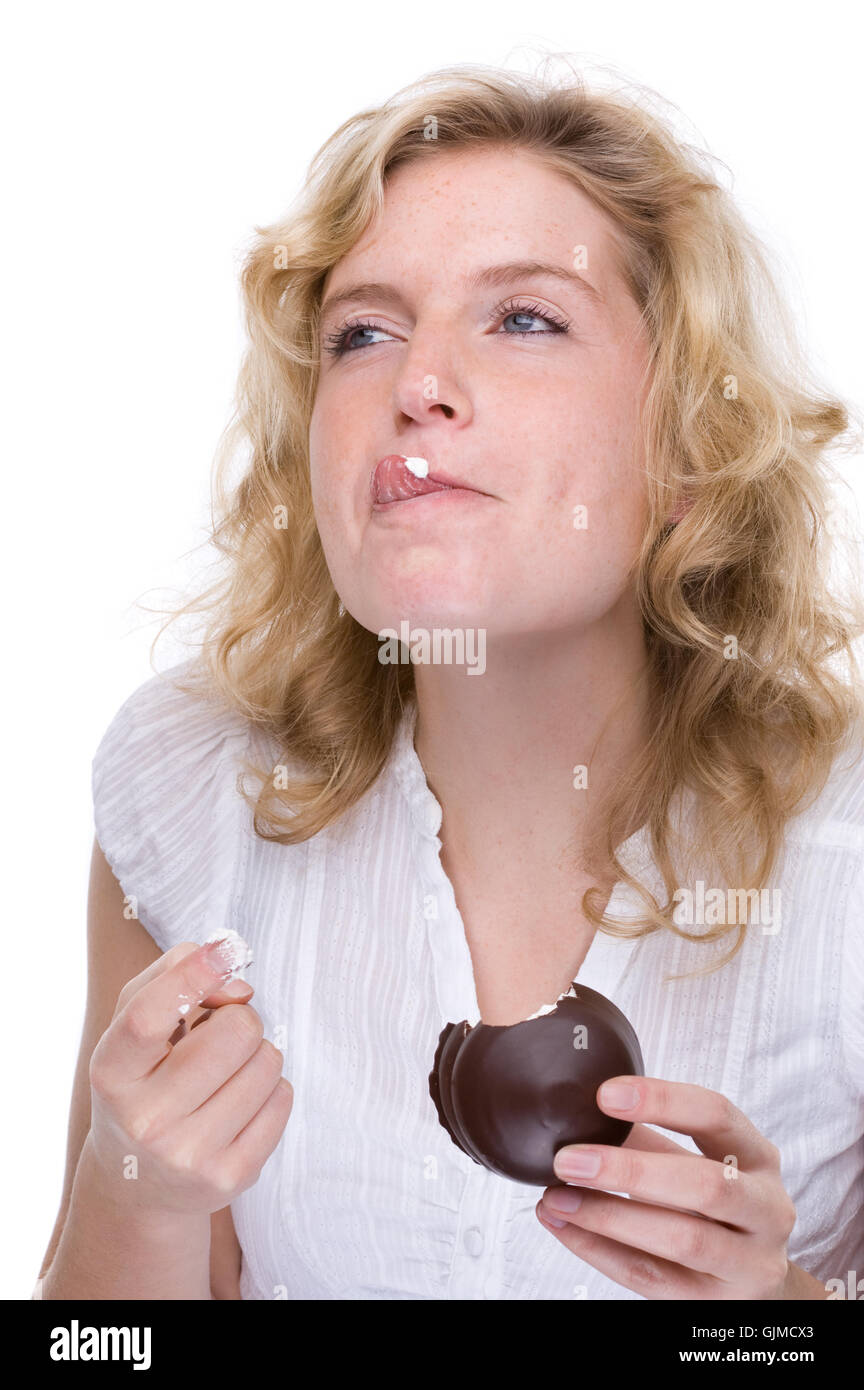 woman tongue lick off Stock Photo