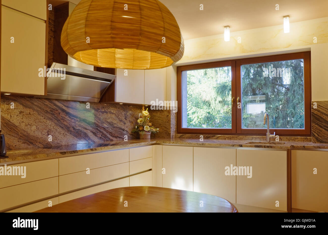Kitchen Modern Stainless Steel Granite Mineral Paint Stock Photo