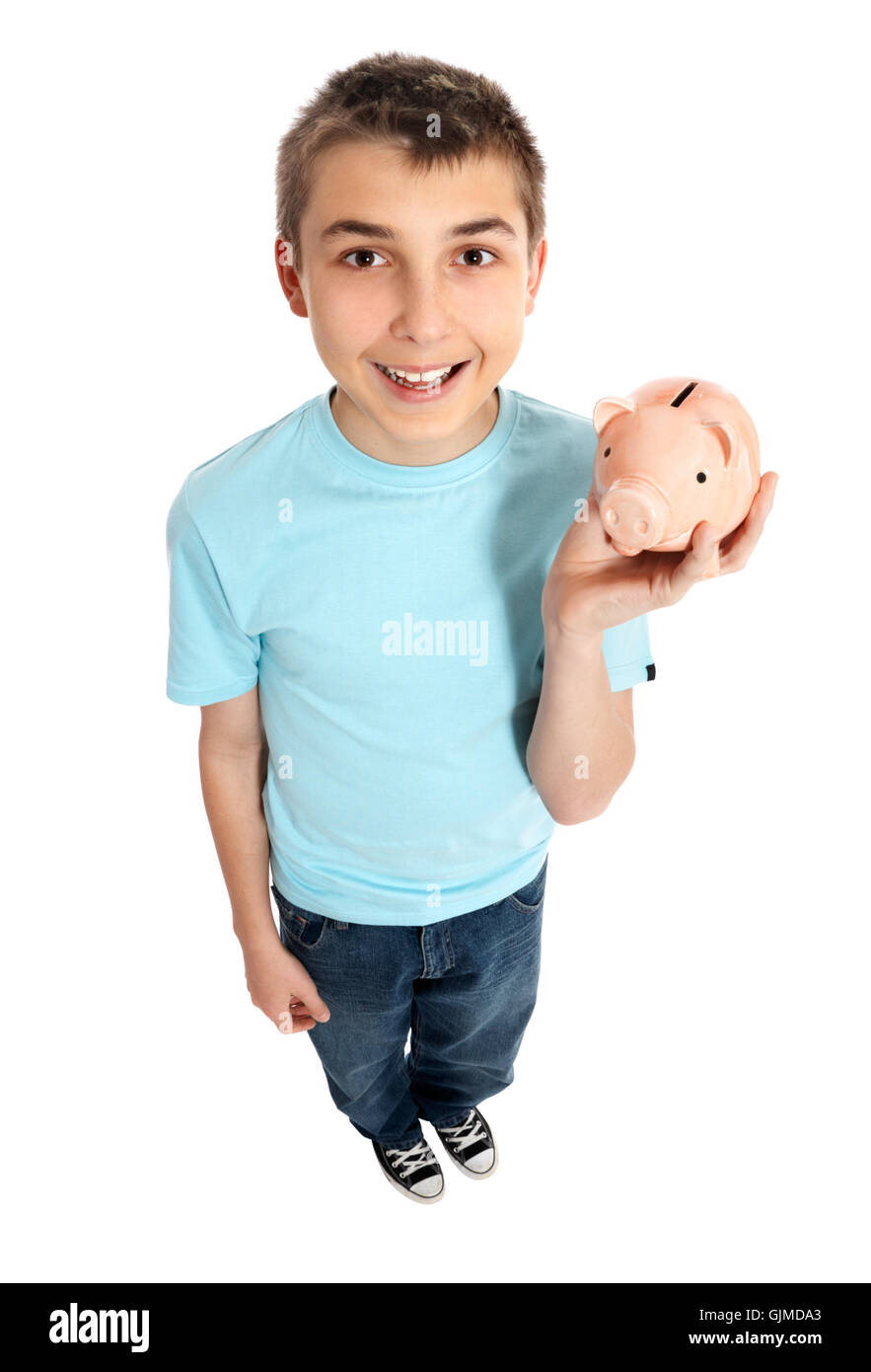 Child holding a money box Stock Photo Alamy