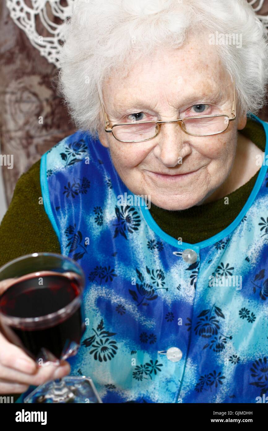 granny with wine Stock Photo - Alamy