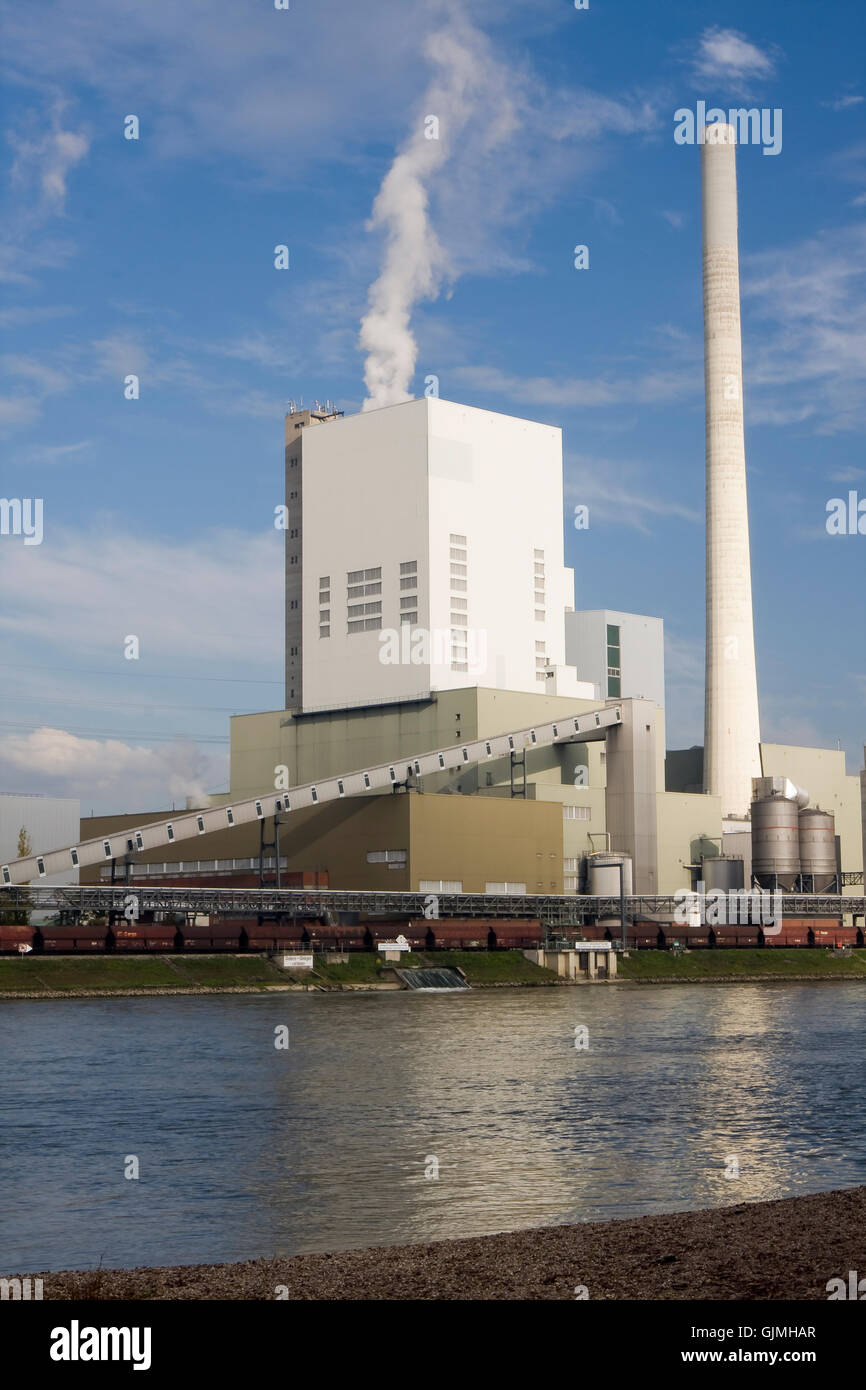 coal power plant on the rhine Stock Photo