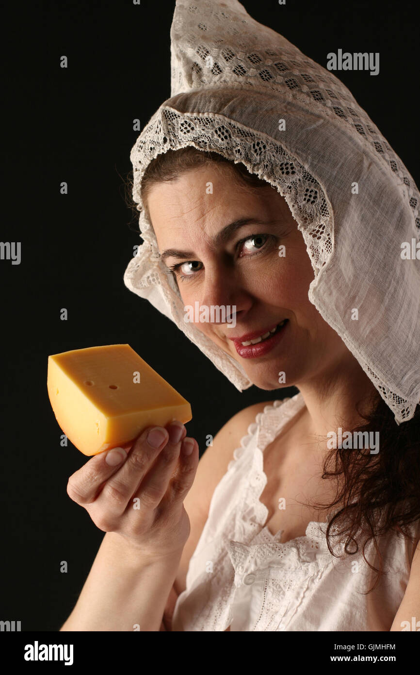 woman holland cheese Stock Photo
