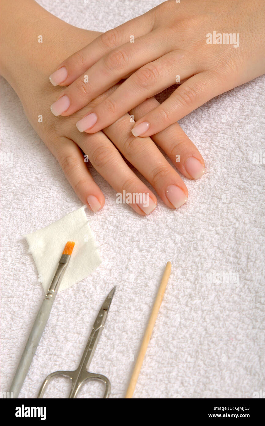 manicured hands and fingernails Stock Photo