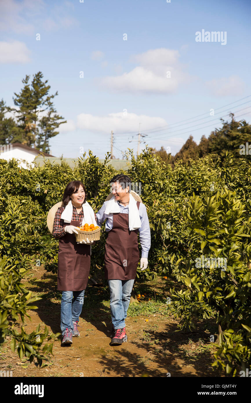 Middleaged Asian Farmer Couple Standing on Field Stock Photo - Alamy