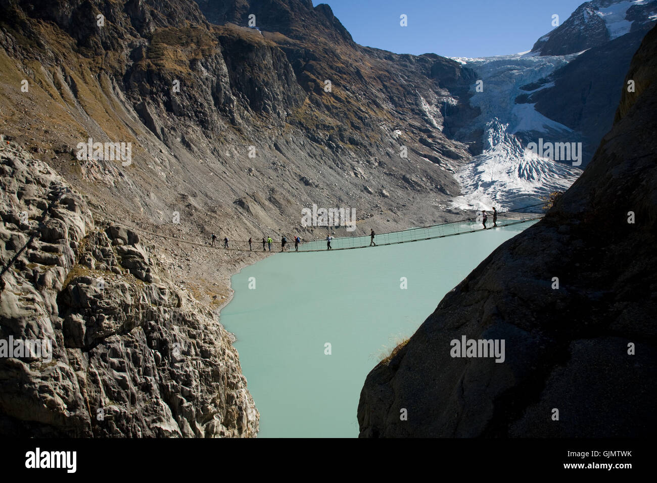 alps suspension bridge glacier Stock Photo Alamy