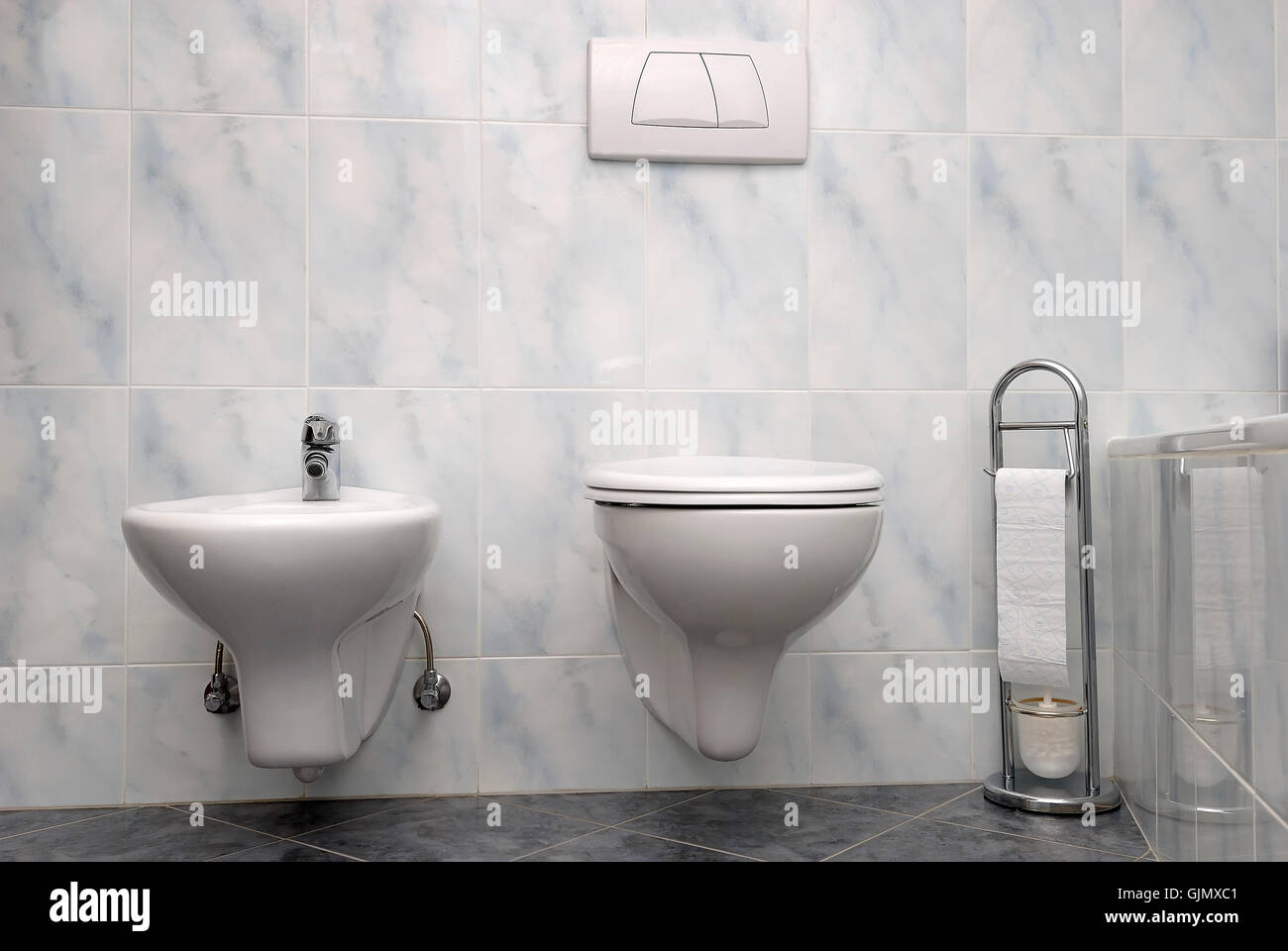 flow ceramic tiles toilet Stock Photo