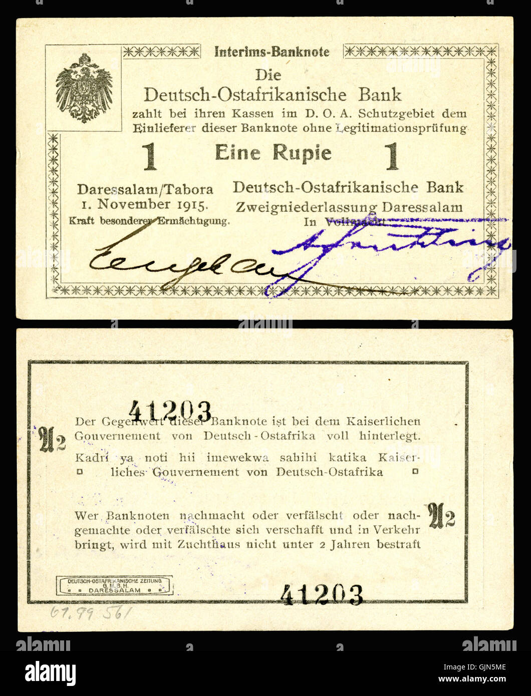 German Ruppee This 1 Rupee note, issued by the Deutsch Ostafrikanische Bank in 1915 ...