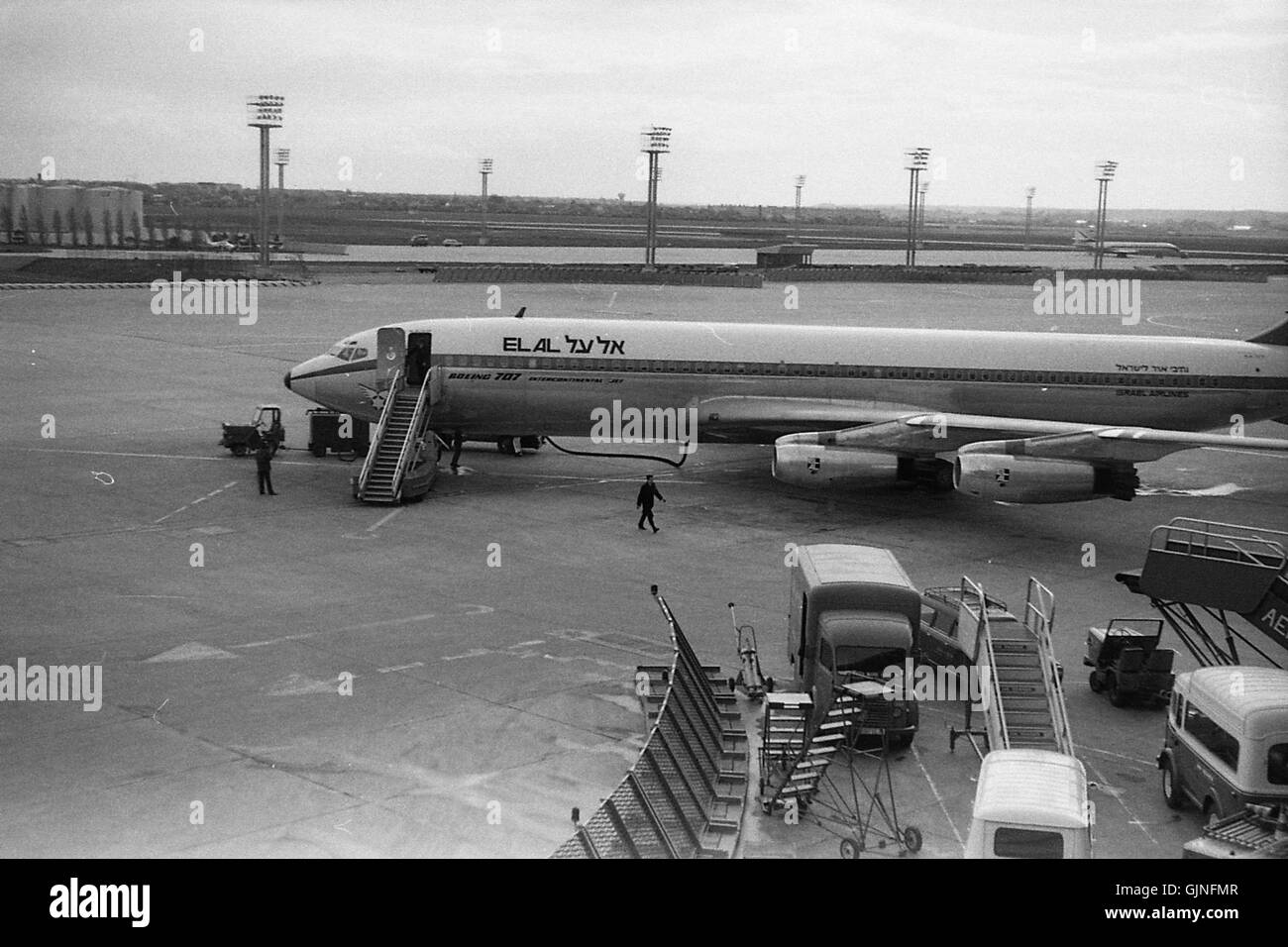 This image captures a Boeing 707 from EL AL Airlines at Orly Airport in ...