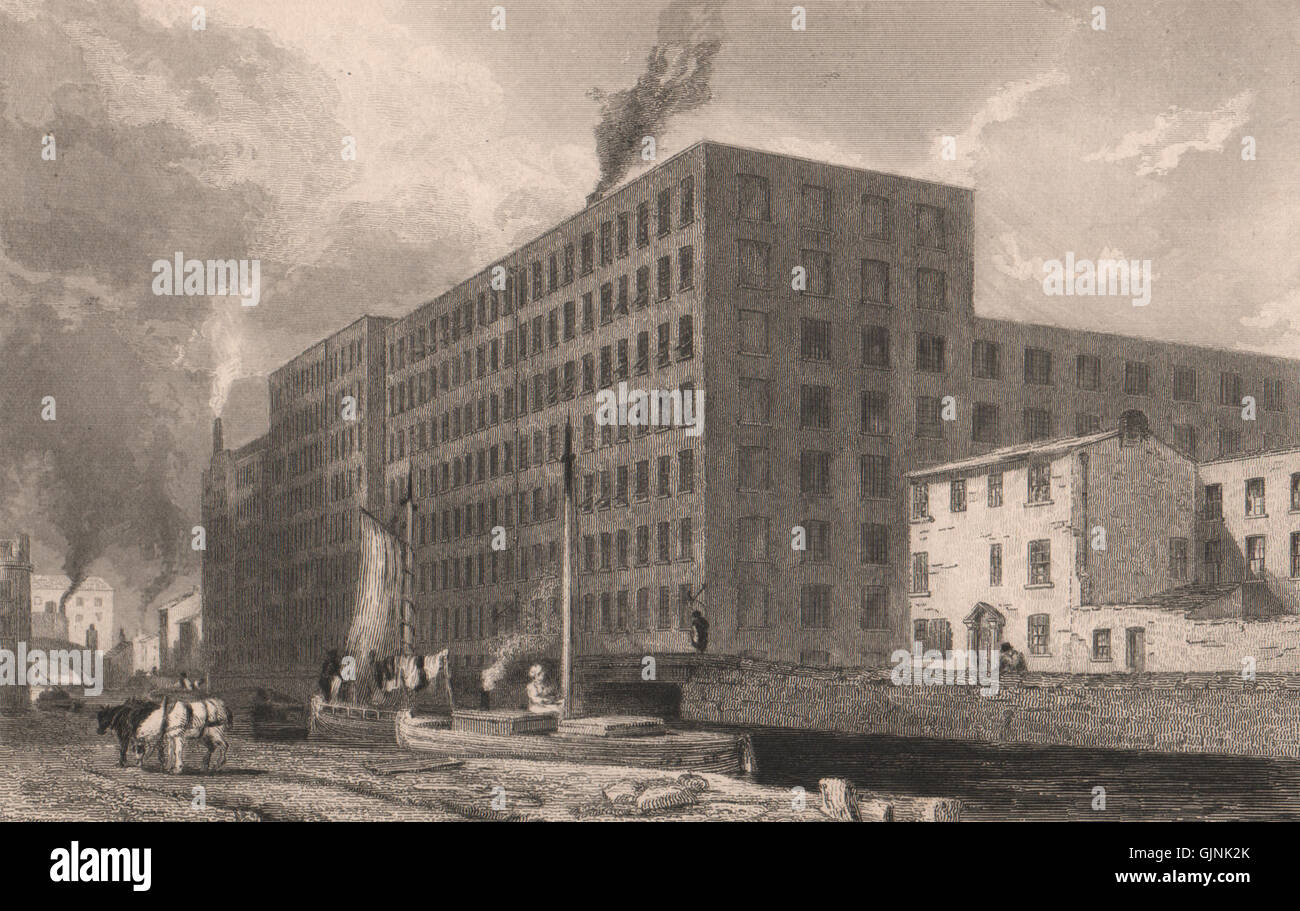 Cotton factories, Union Street, Manchester. AUSTIN, antique print 1829 Stock Photo