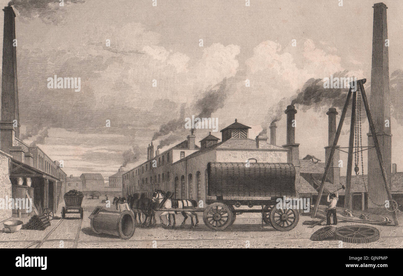 Steam-engine manufactory & iron-works, Bolton. Rothwell Hick & Co. HARWOOD, 1829 Stock Photo