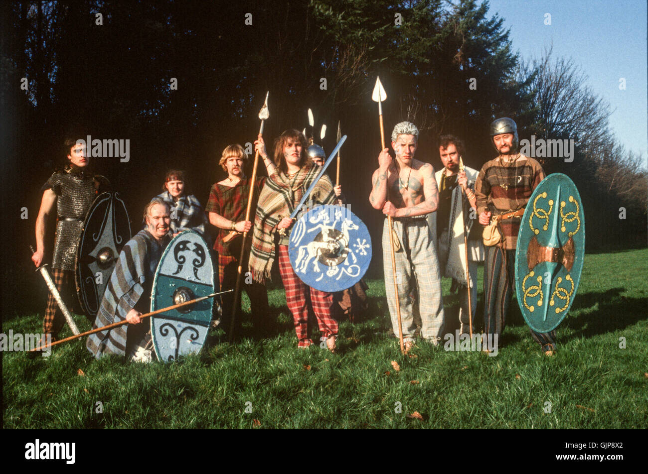 Celtic re-enactors in costume, south coast of England circa 1991. Stock Photo