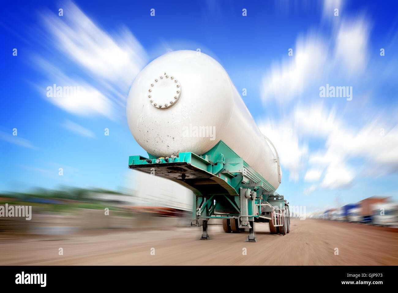 Oil tank truck at construction site Stock Photo