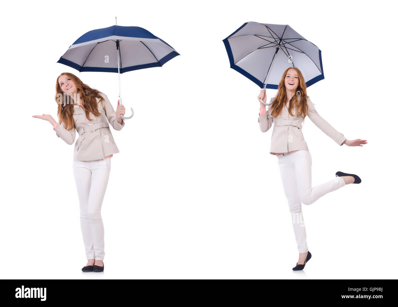 Young woman with umbrella on white Stock Photo - Alamy