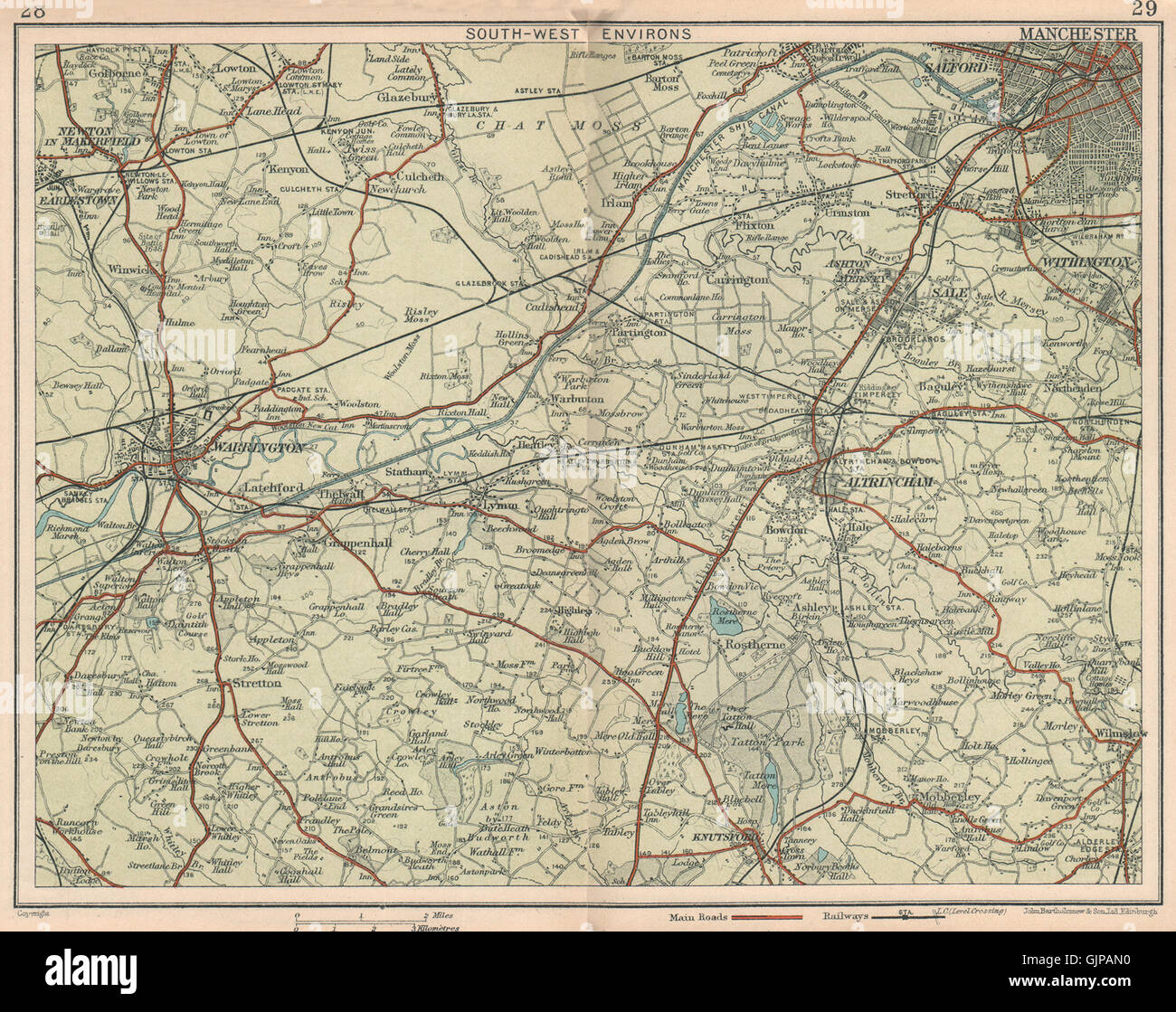 SW MANCHESTER. Warrington Altrincham Sale Wilmslow Tatton Alderley Edge 1927 map Stock Photo