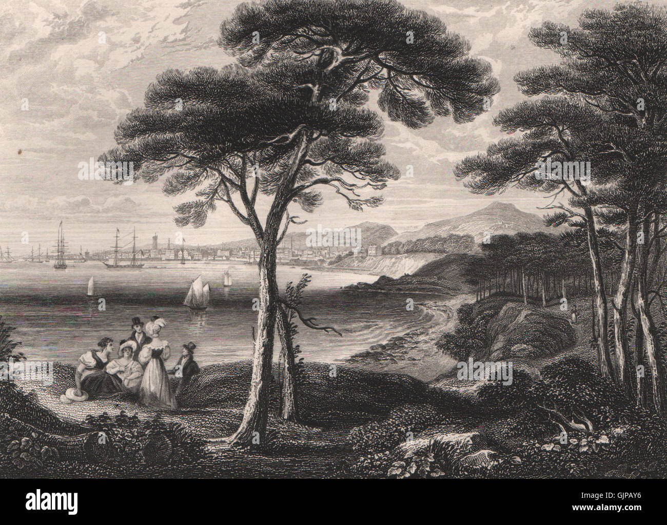 Dundee from Broughty Ferry Road. Scotland, antique print 1845 Stock Photo