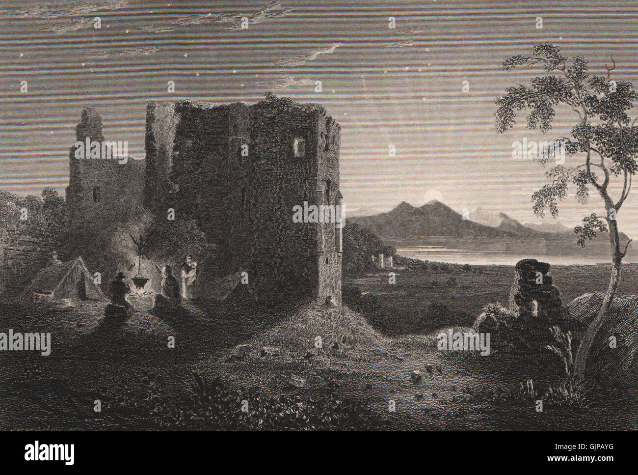 Dundonald Castle, South Ayrshire. Scotland, antique print 1845 Stock Photo