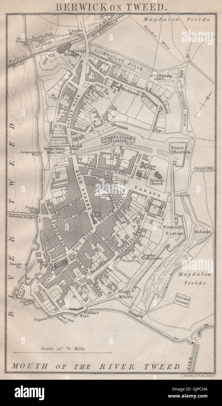 BERWICK UPON TWEED antique town plan. Northumberland, 1886 antique map ...