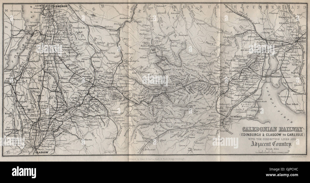 Old Glasgow Railway Map Caledonian Railway. Edinburgh & Glasgow To Carlisle. Scotland, 1886 Old Map  Stock Photo - Alamy
