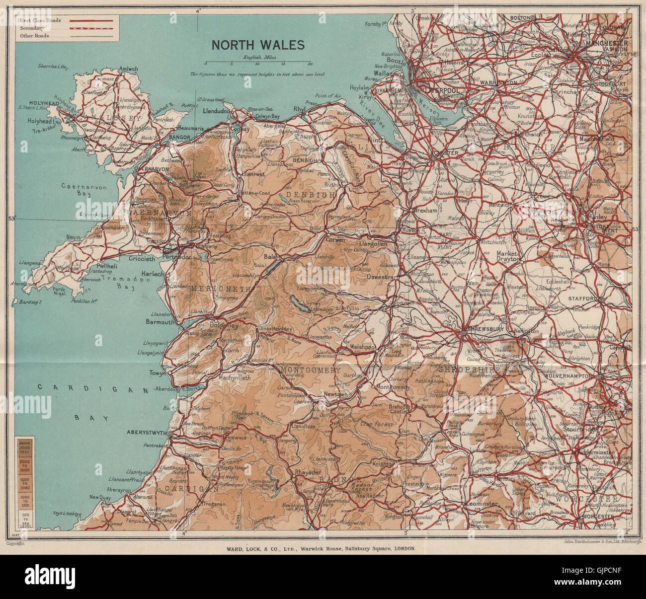 NORTH WALES. Rhyl Flint. WARD LOCK, 1937 vintage map Stock Photo
