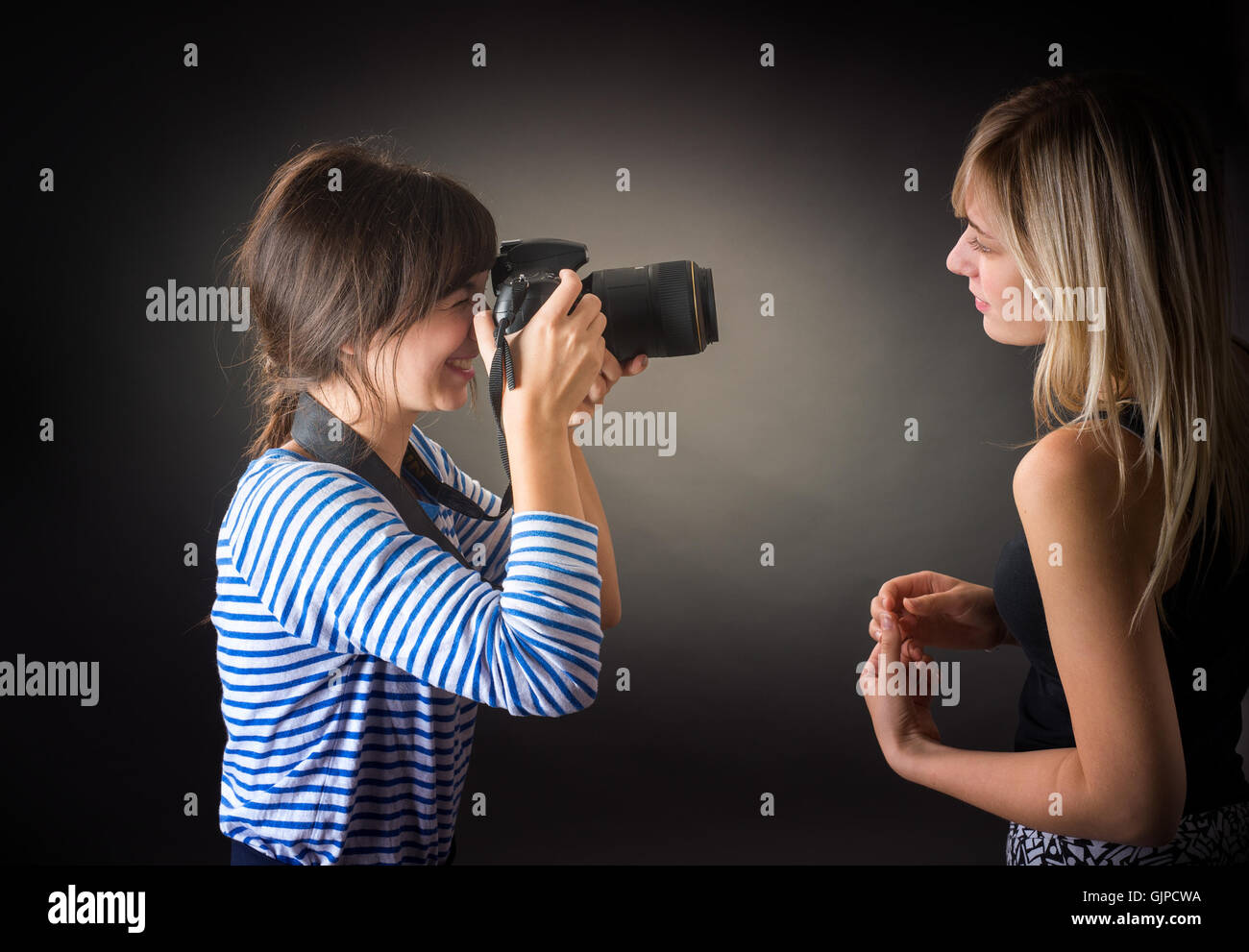 two girls are photographed in the studio Stock Photo