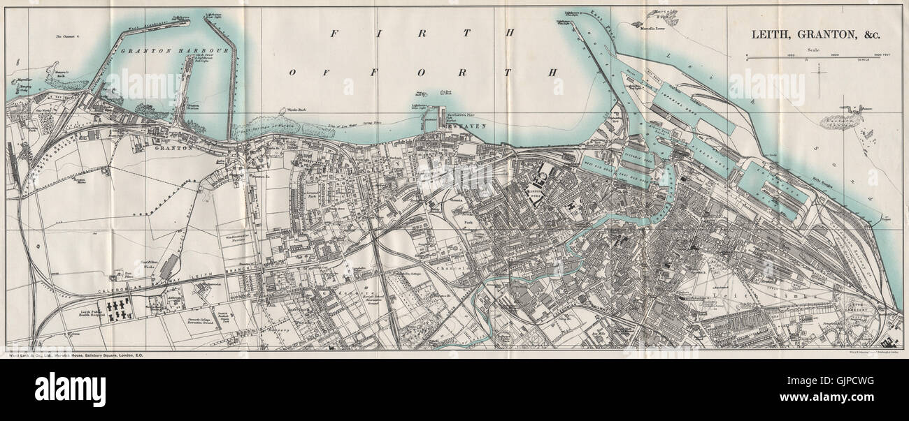 LEITH, GRANTON, &C. vintage town/city plan. Scotland. WARD LOCK, 1908 old map Stock Photo