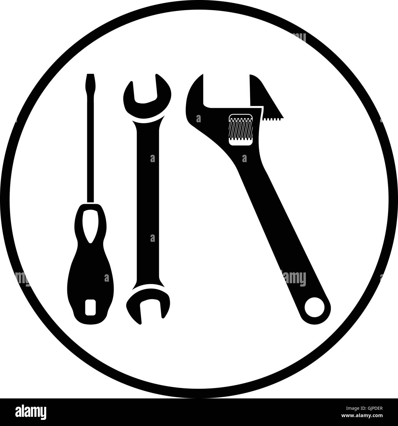 Wrench and screwdriver icon. Thin circle design. Vector illustration