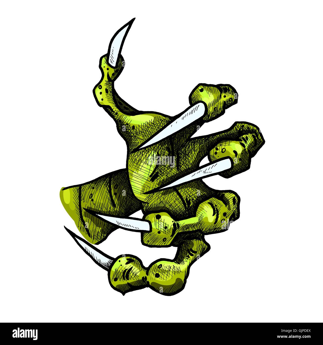 Dragon or monster paw with claws. Wild tattoo. Horror sticker. Halloween symbol. Digital line art for t-shirt, print, fabric, st Stock Vector