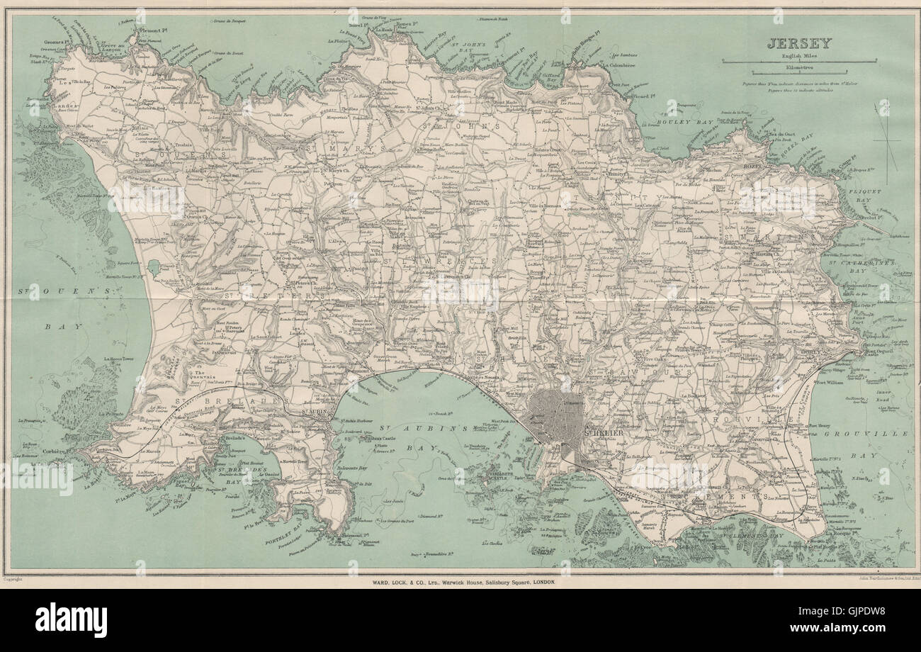 JERSEY. St Helier. Channel Islands. WARD LOCK, 1921 vintage map Stock Photo  - Alamy