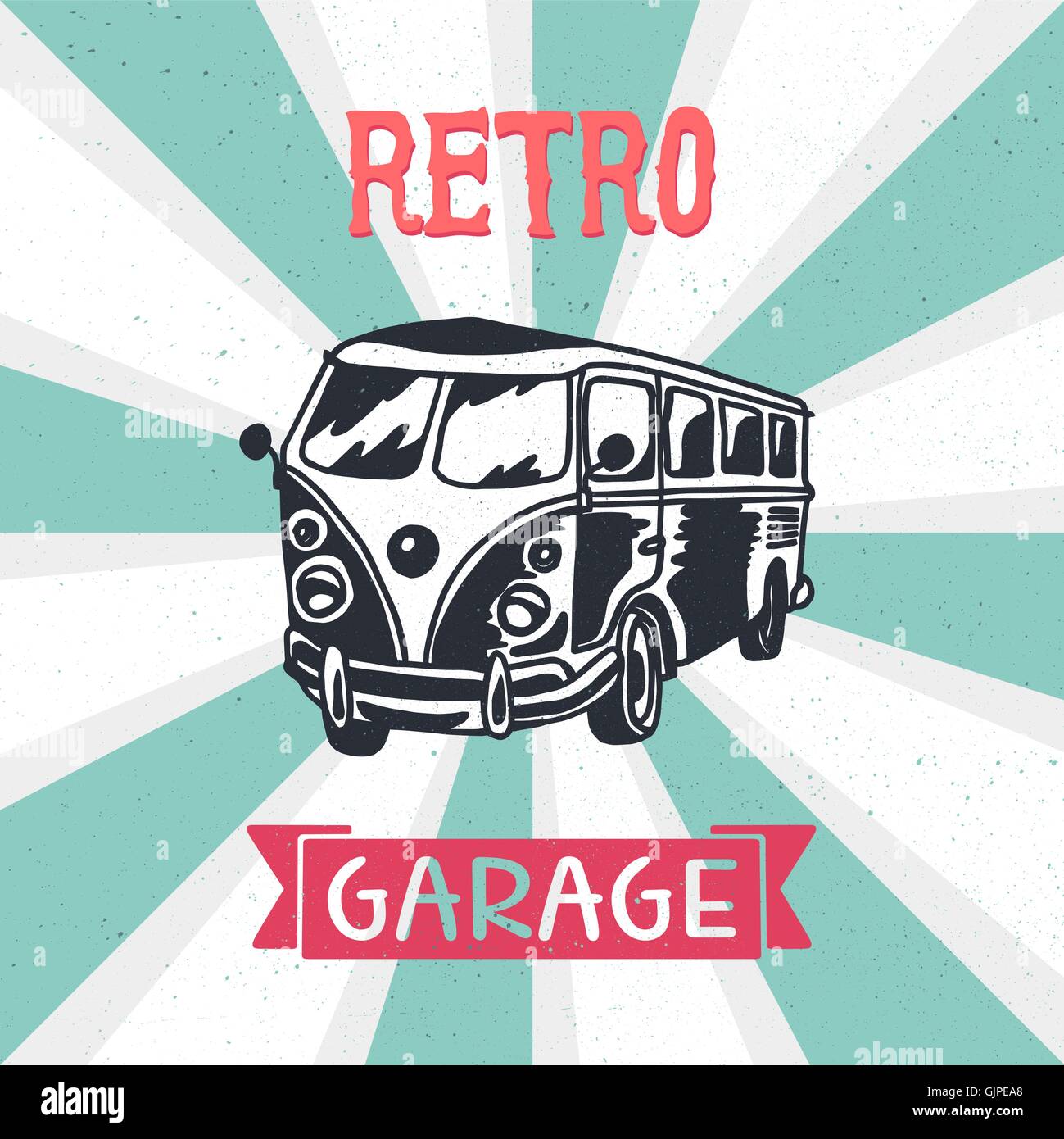 Retro camper van. Vintage bus. Old car for sticker, print and fabric ...