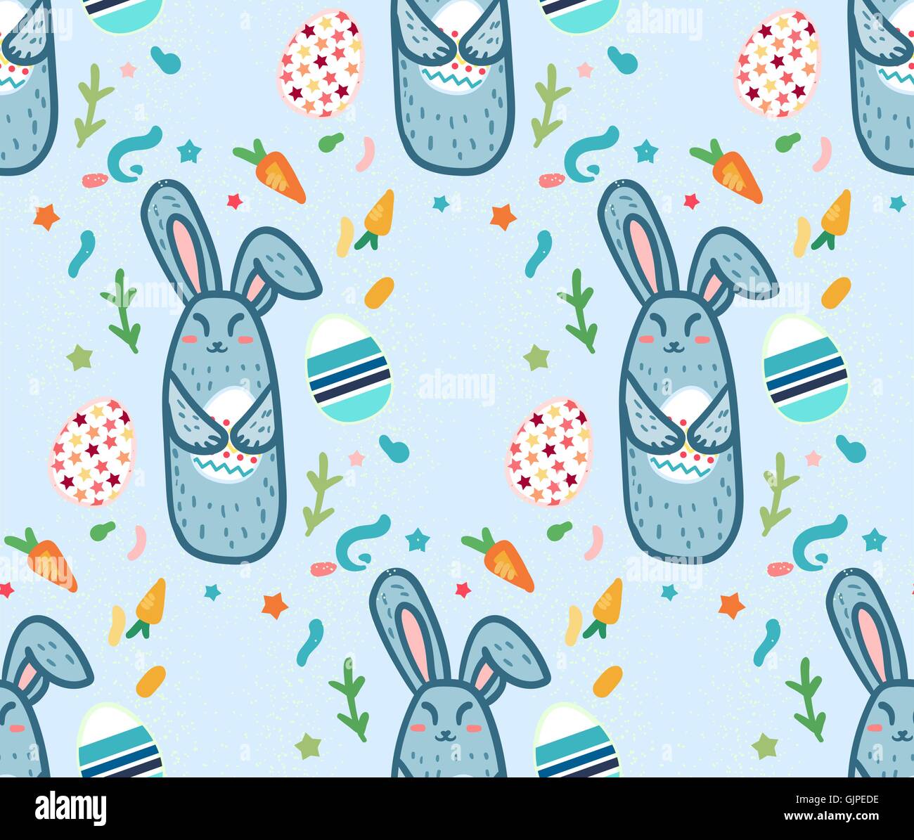 Happy Easter Seamless Pattern with cute rabbit and eggs. Template for ...