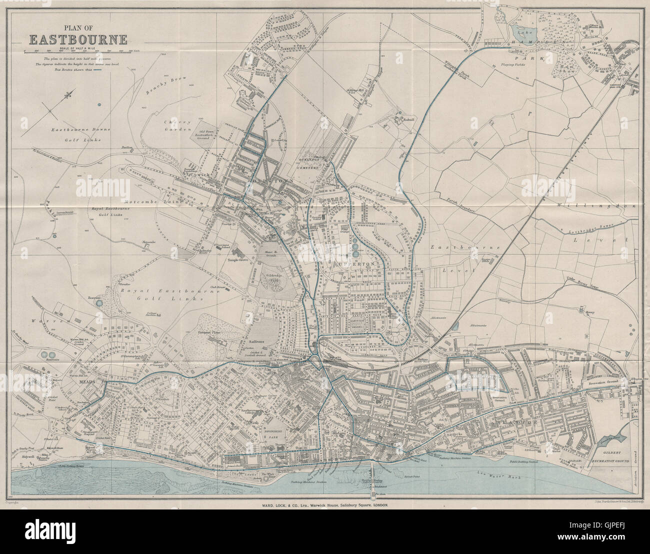 Old Maps Of Eastbourne Eastbourne Vintage Town/City Plan. Sussex. Ward Lock, 1933 Vintage Map  Stock Photo - Alamy