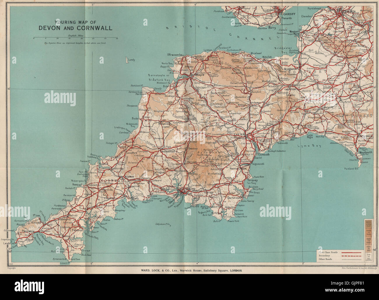 Map Of Devon And Cornwall England Touring Map Of Devon And Cornwall. South West England. Ward Lock, 1937  Stock Photo - Alamy