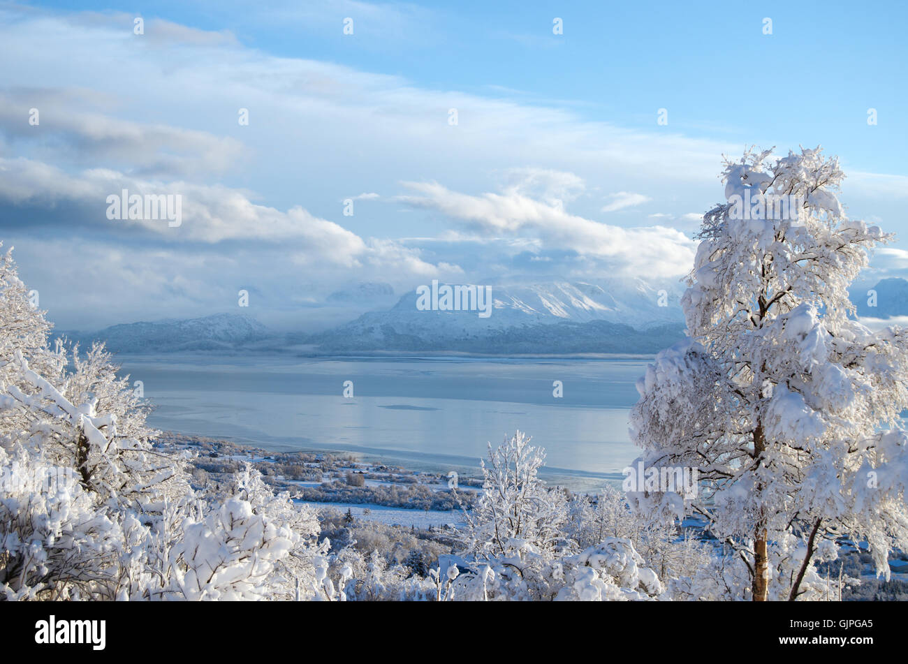 Perfectly clear cold day in winter overlooking Kachemak Bay Stock Photo