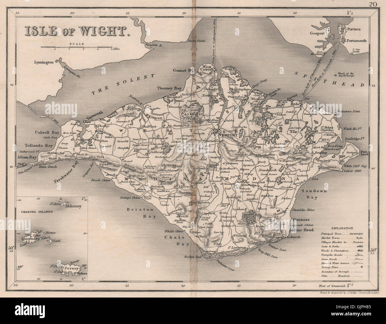 ISLE OF WIGHT map by DUGDALE/ARCHER. Seats polling places, 1845 Stock Photo
