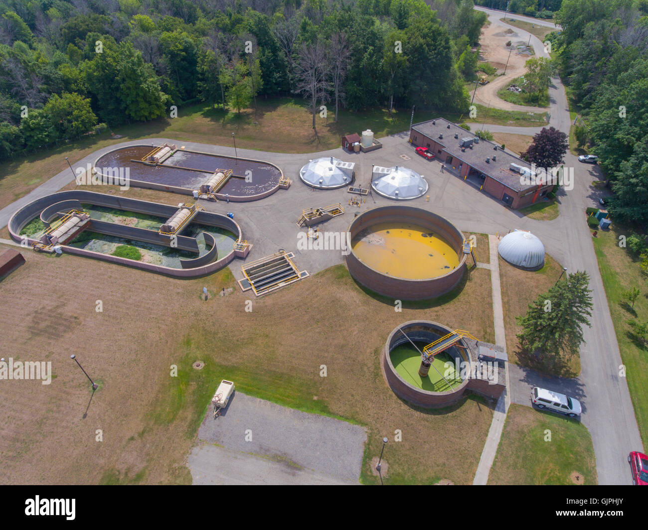 Aerial view of a Sewage waste treatment plant in Port Sanilac Michigan Stock Photo