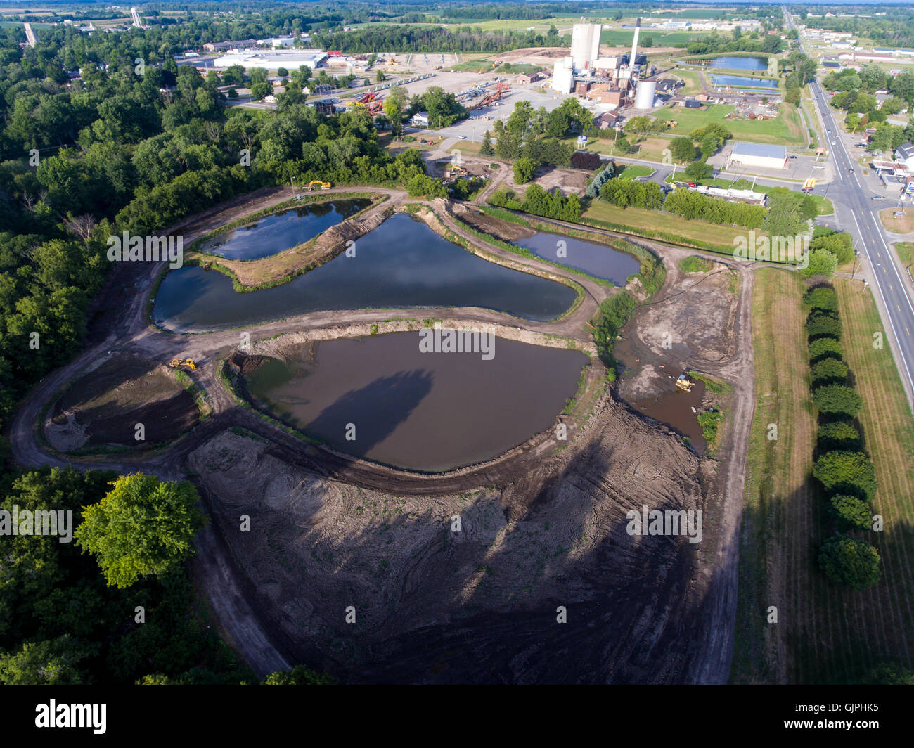 Lagoon system Sewage waste treatment plant in Croswell Michigan Stock Photo