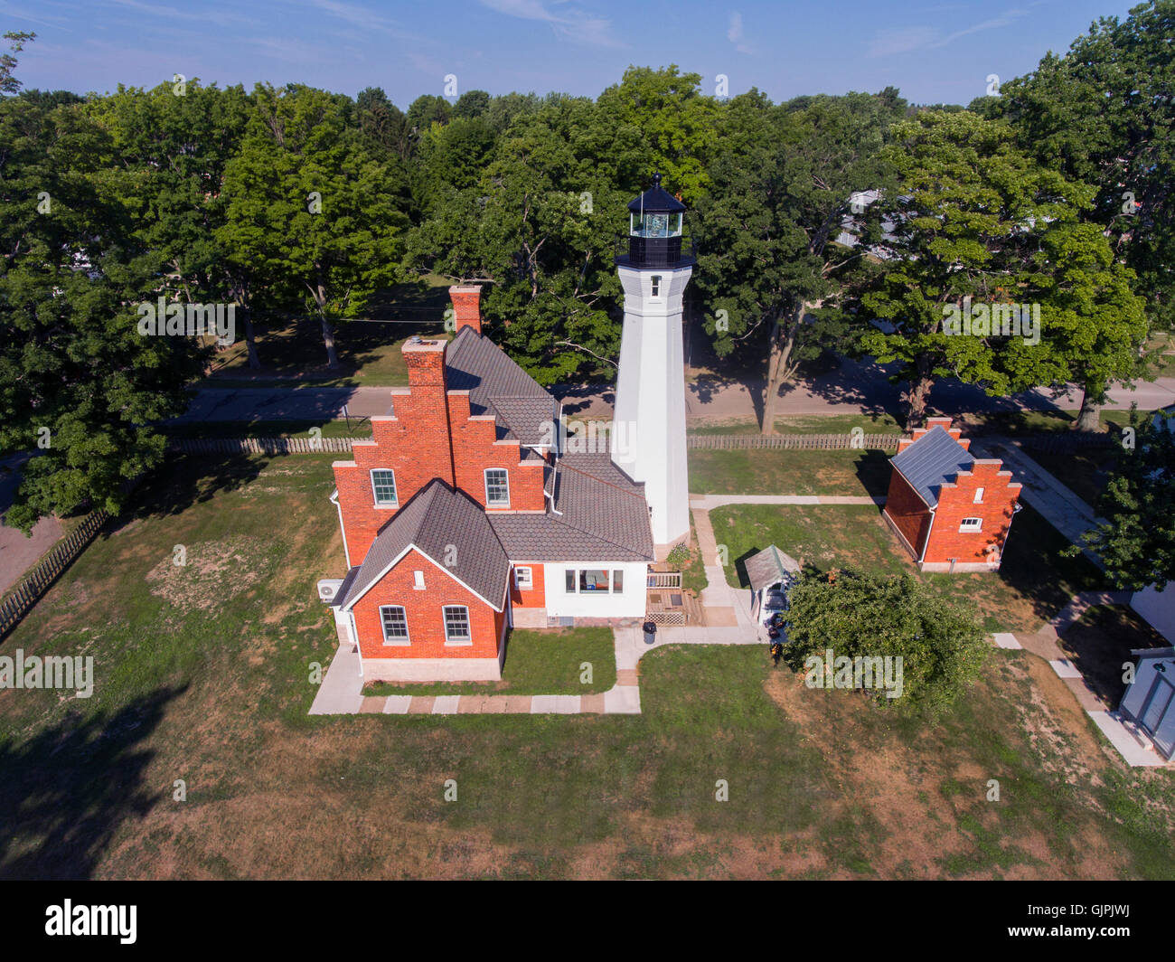 Port Sanilac Lighthouse on the shore of Lake Huron at Port Sanilac