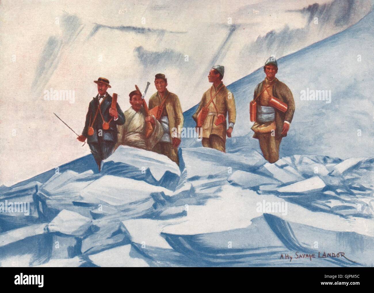 Arnold Henry Savage Landor on his ascent to 23,490 feet. Nepal, old