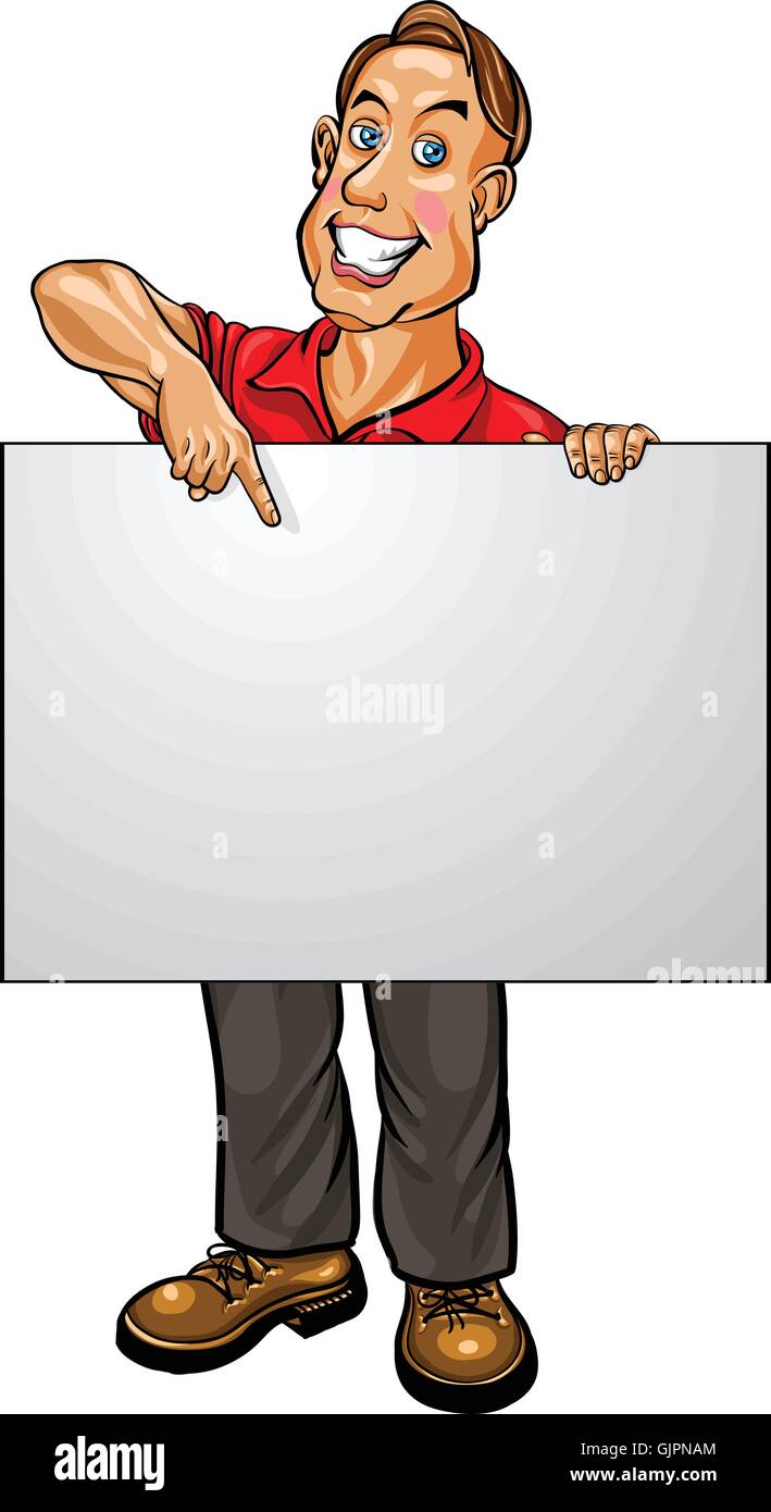 Smiling businessman pointing at blank banner. Vector illustration Stock ...