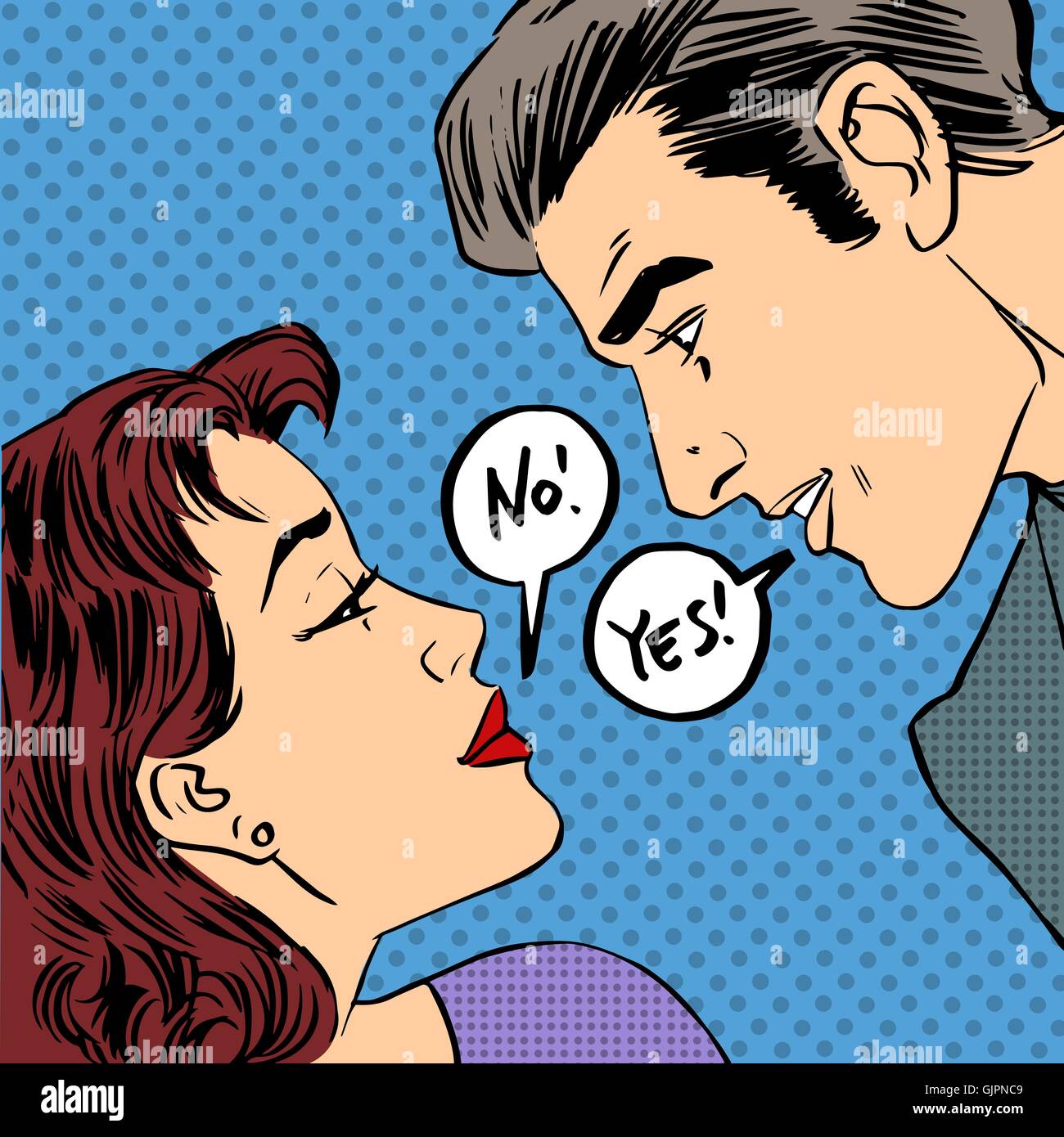 https://c8.alamy.com/comp/GJPNC9/dispute-men-and-women-no-yes-pop-art-comics-retro-style-halftone-GJPNC9.jpg