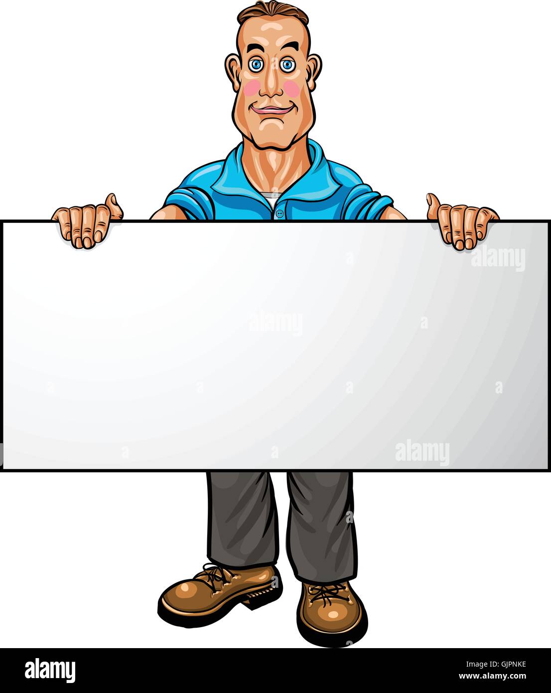 Smiling businessman holding a white blank banner. Vector illustration Stock Vector