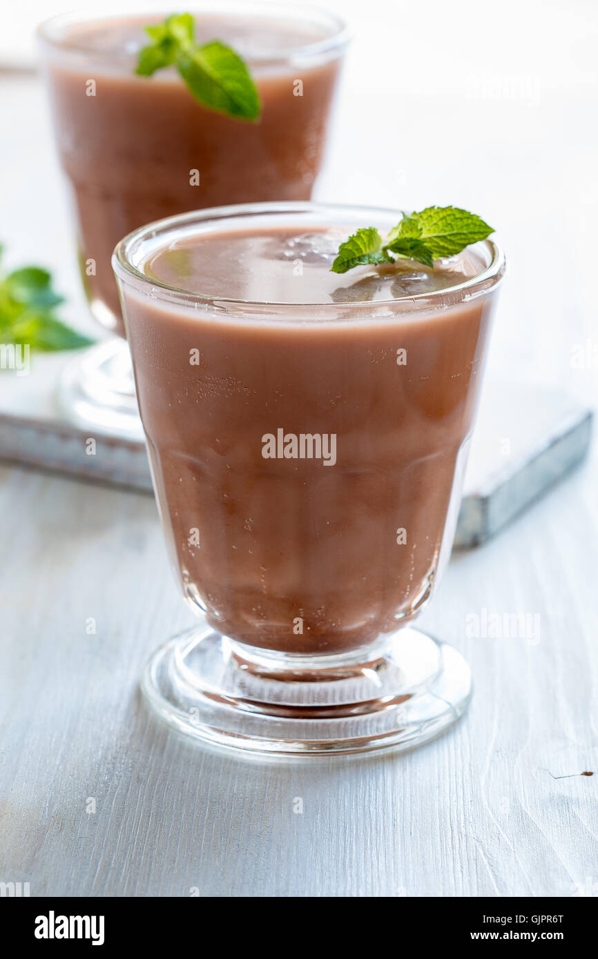 Homemade chocolate egg cream, beverage with milk, soda water and