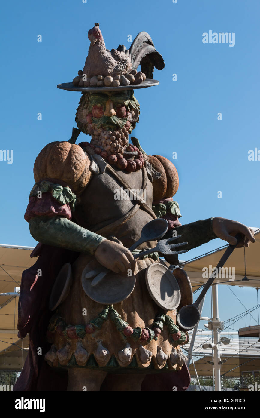 Statue Celebrating the Food in Arcimboldo's Style at universal Exposition In Milan, Italy Stock Photo