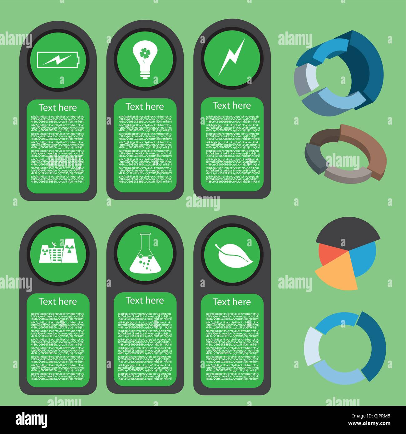 Ecological business green infographic with icons and 3d charts, flat ...