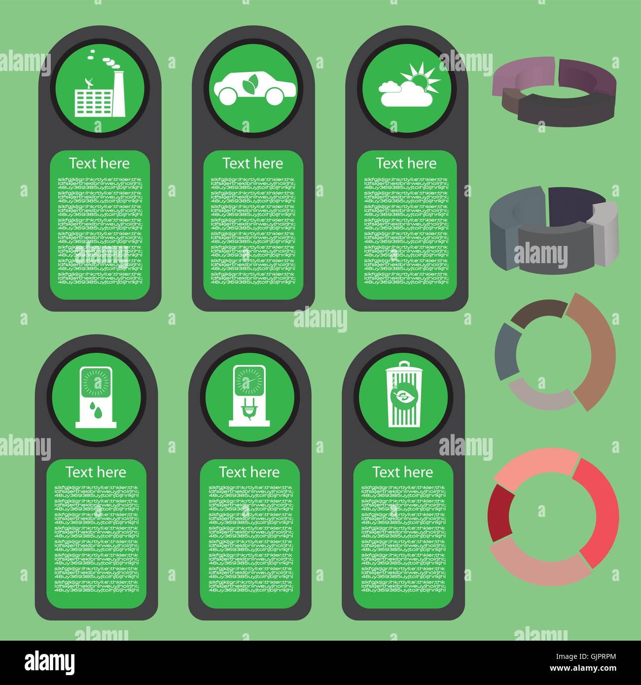 Ecological business green infographic with icons and 3d charts, flat ...
