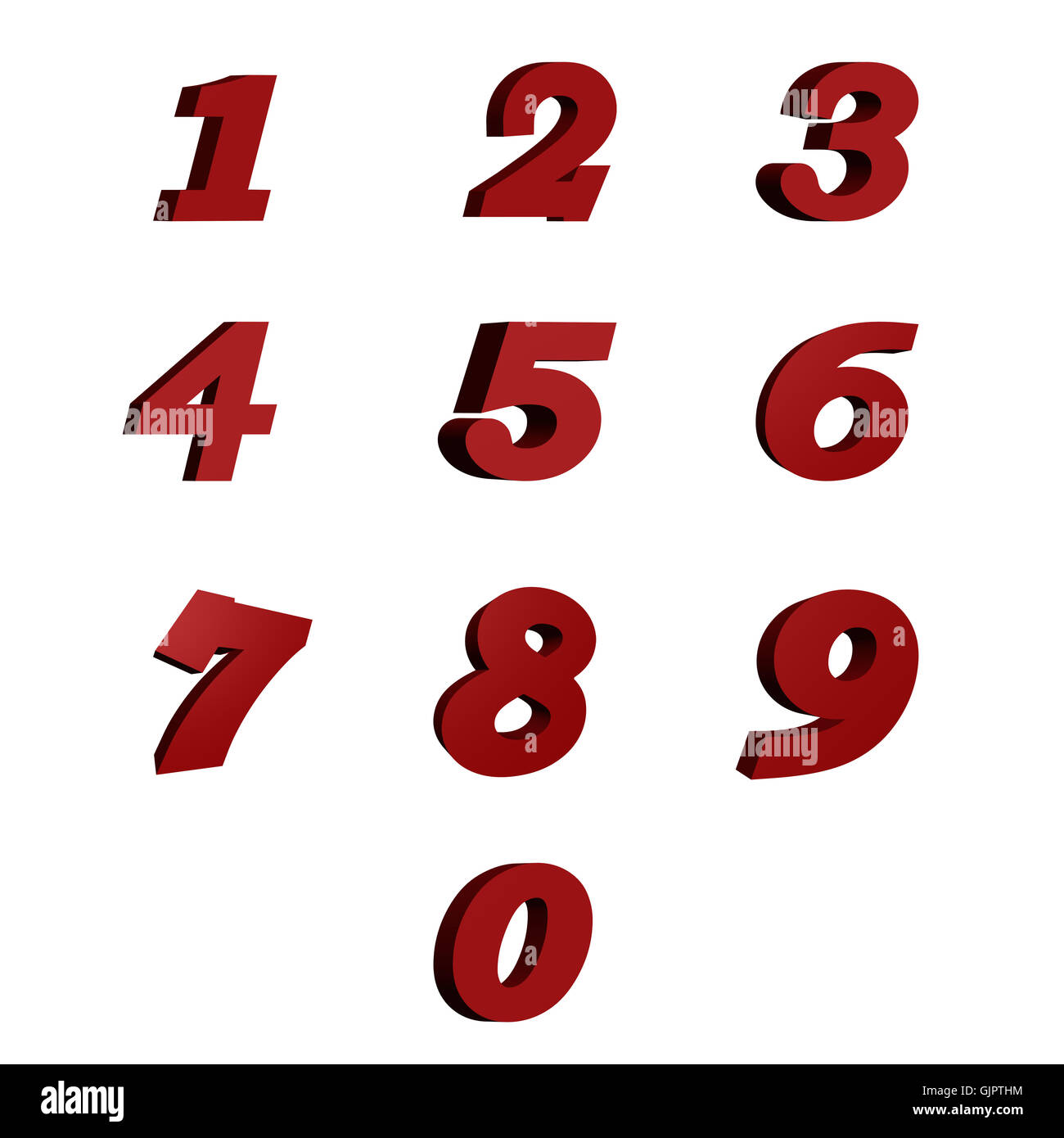 red numbers 3D illustration on white background Stock Photo