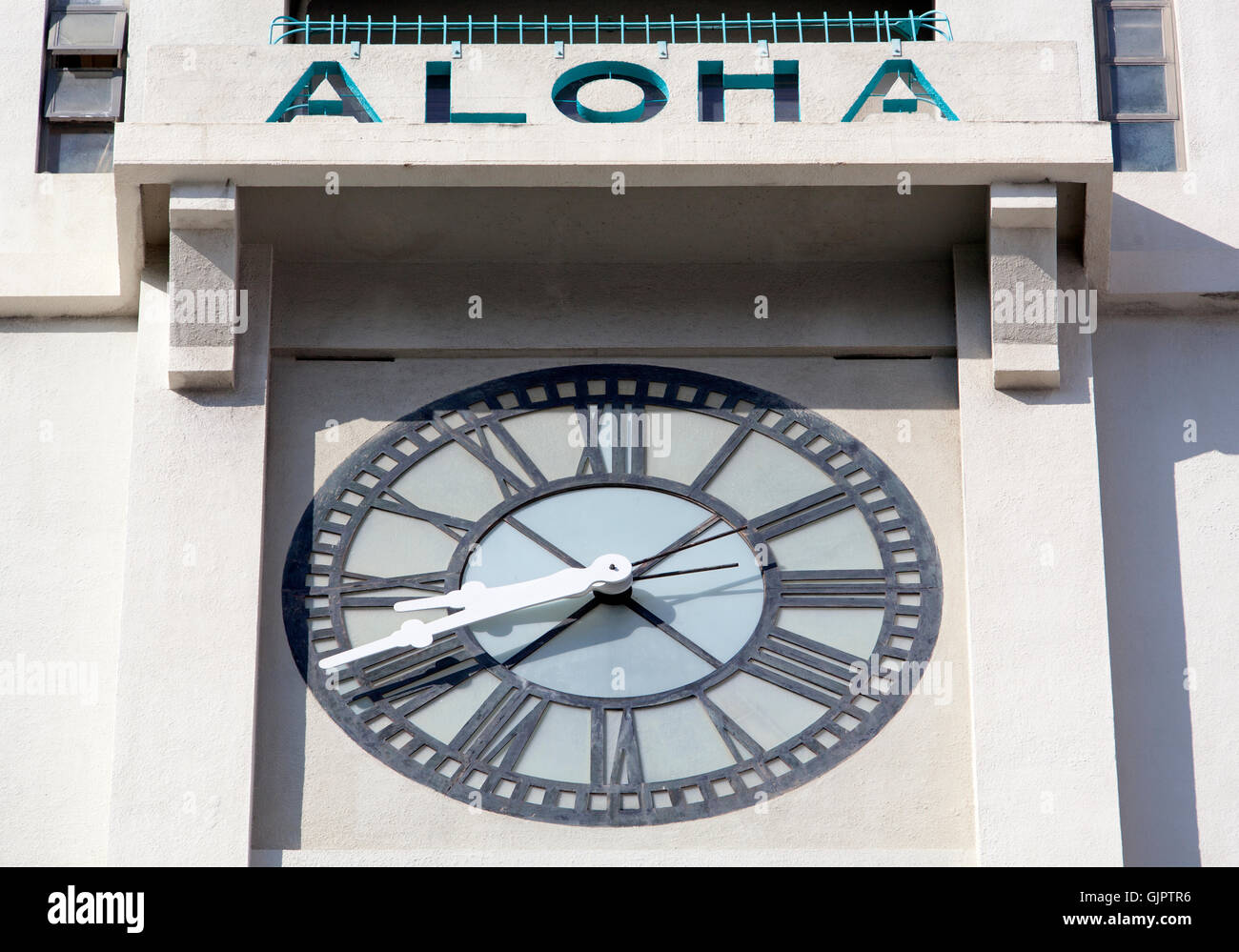 The close view of tower clock in Honolulu (Hawaii Stock Photo